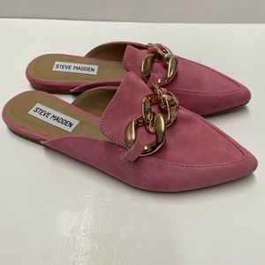 Steve Madden Finn Chain Pink Suede Slip On Flat Mules Sz 6.5